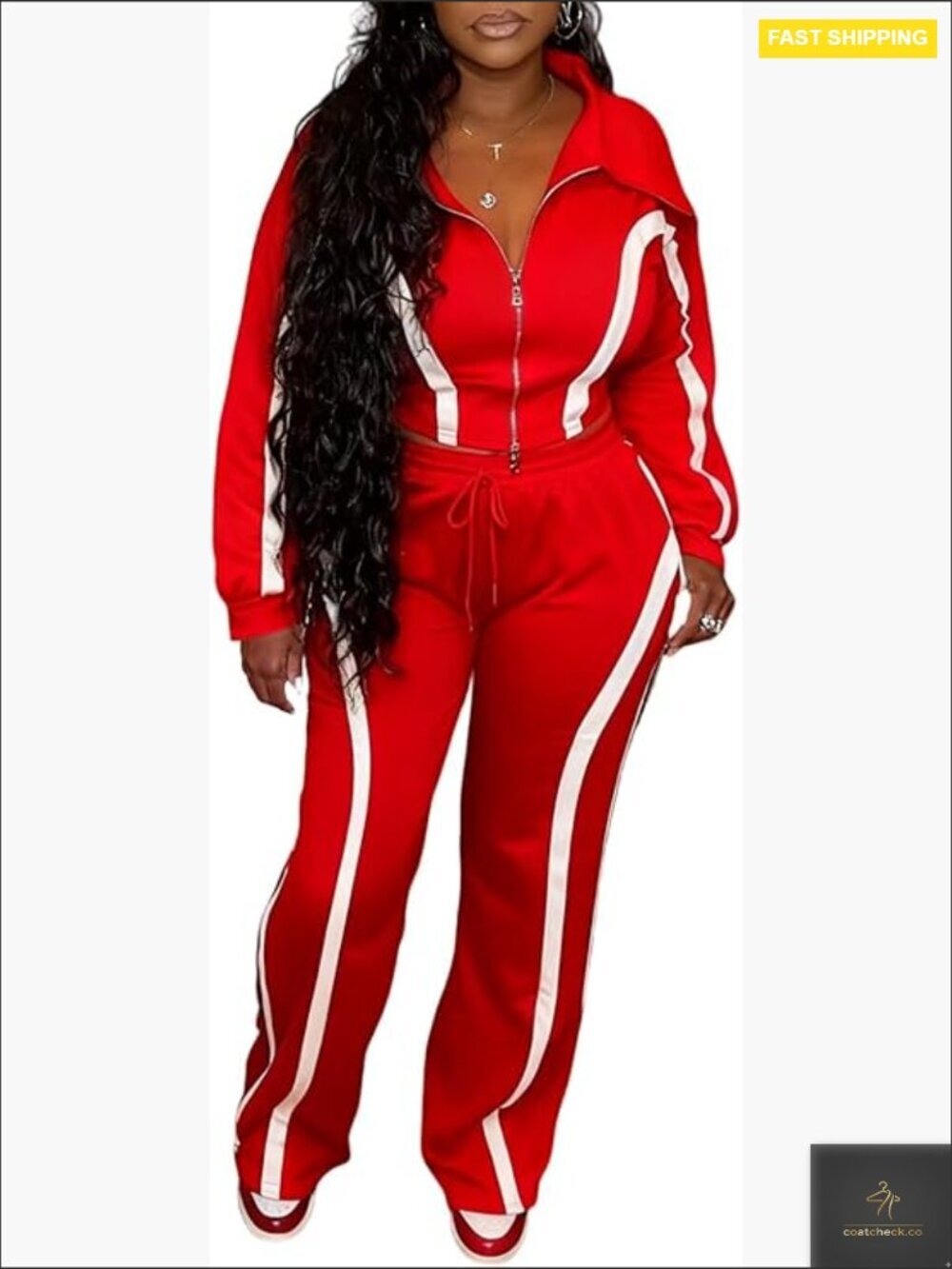 Striped 2 Piece Track Set Long Sleeve Zip Up Jacket Wide Leg Pants Y2K Outfits